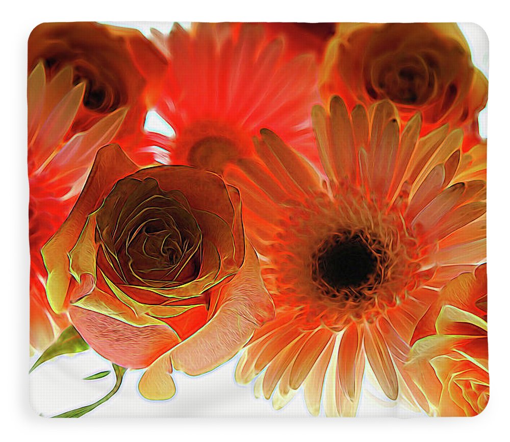 Orange Rose Pink Daisy - Blanket