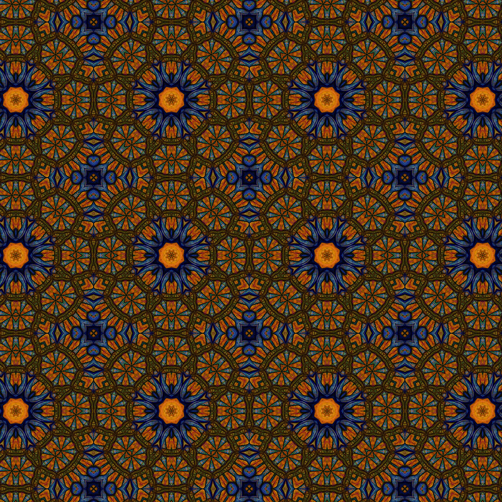 Orange and Blue Sketchy Kaleidoscope Digital Image Download