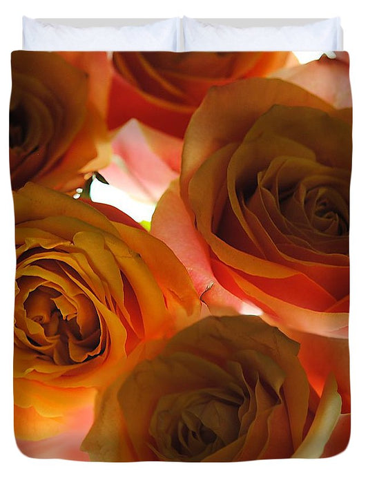 Pastel Pink and Orange Roses on White - Duvet Cover