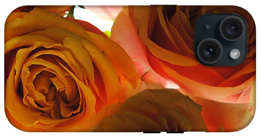 Pastel Pink and Orange Roses on White - Phone Case