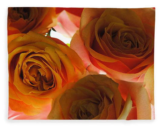 Pastel Pink and Orange Roses on White - Blanket