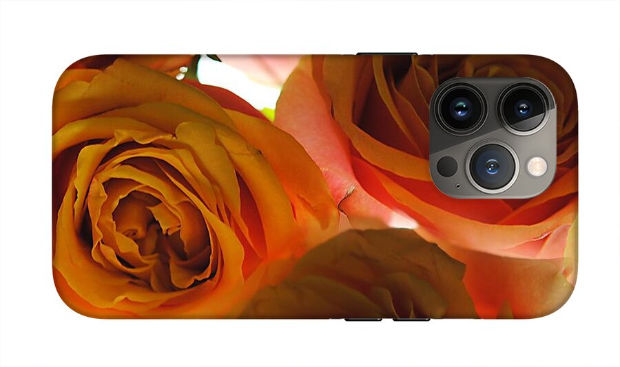 Pastel Pink and Orange Roses on White - Phone Case