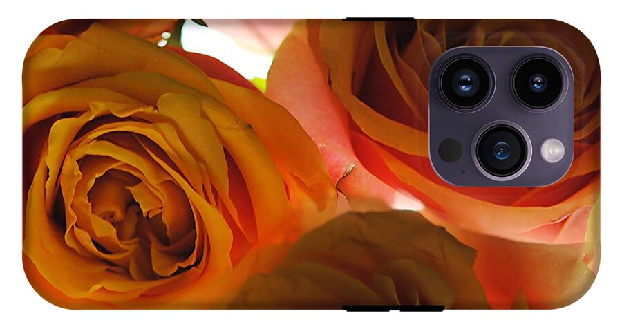Pastel Pink and Orange Roses on White - Phone Case