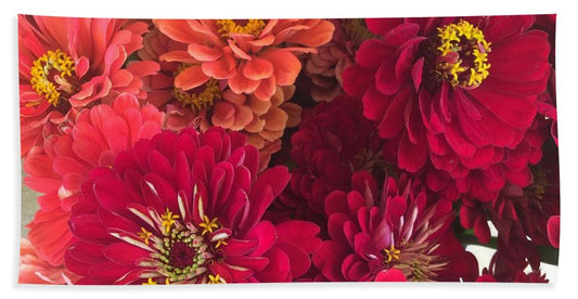 Peach and Pink Zinnias - Beach Towel
