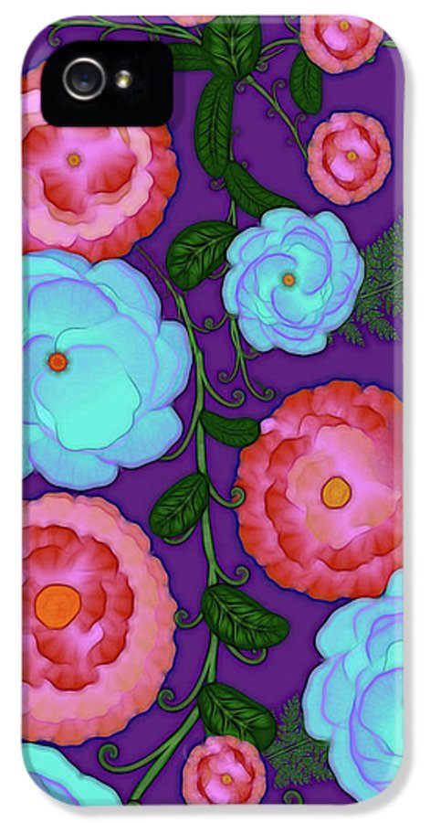 Pink and Blue Flowers On Purple - Phone Case