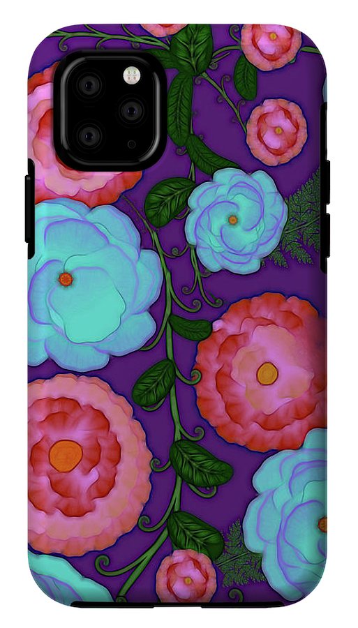 Pink and Blue Flowers On Purple - Phone Case