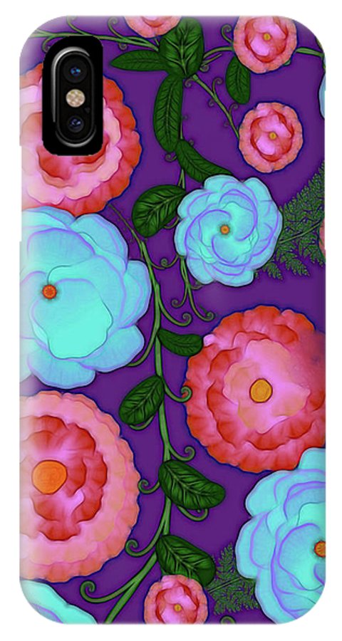Pink and Blue Flowers On Purple - Phone Case