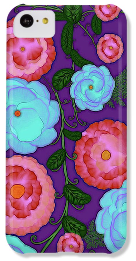 Pink and Blue Flowers On Purple - Phone Case