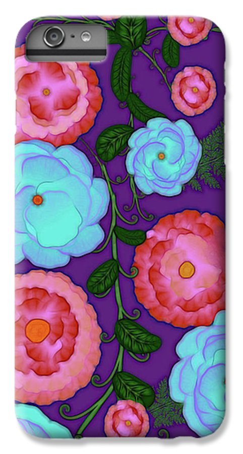 Pink and Blue Flowers On Purple - Phone Case