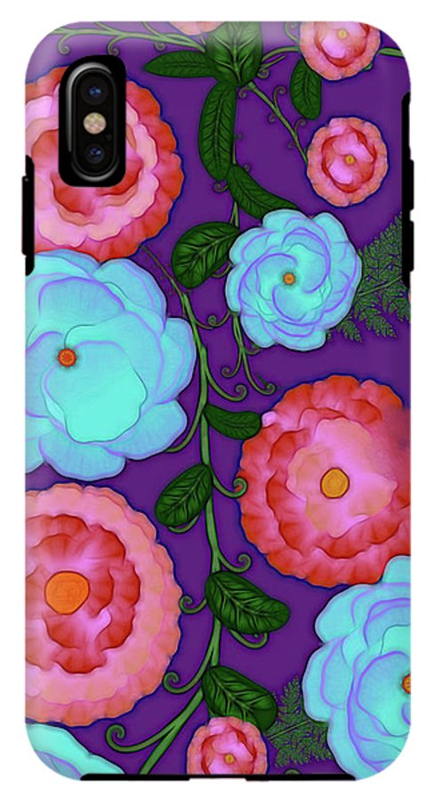 Pink and Blue Flowers On Purple - Phone Case