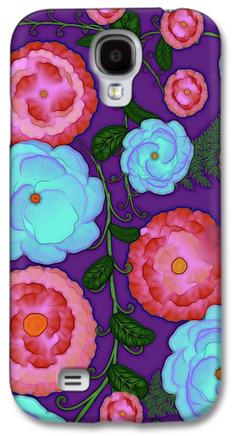 Pink and Blue Flowers On Purple - Phone Case
