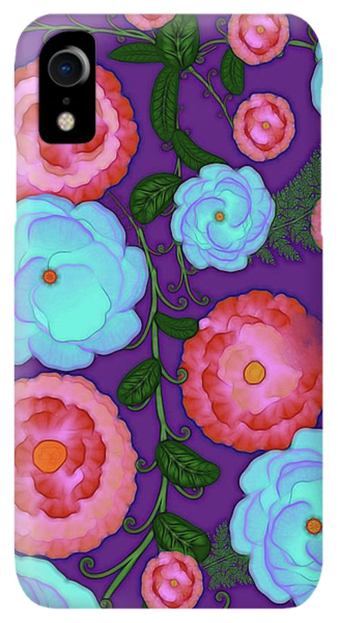 Pink and Blue Flowers On Purple - Phone Case