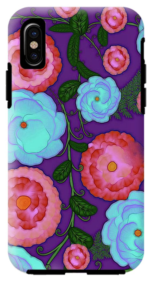 Pink and Blue Flowers On Purple - Phone Case