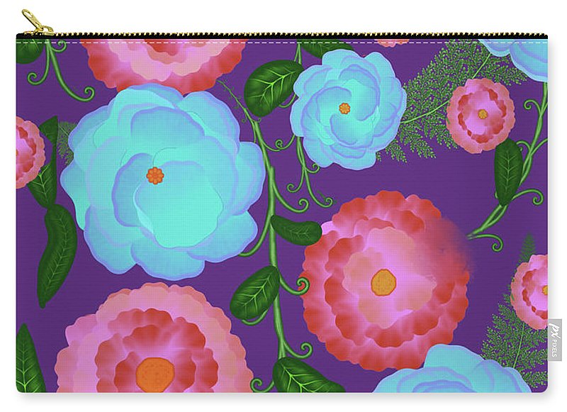 Pink and Blue Flowers On Purple - Carry-All Pouch