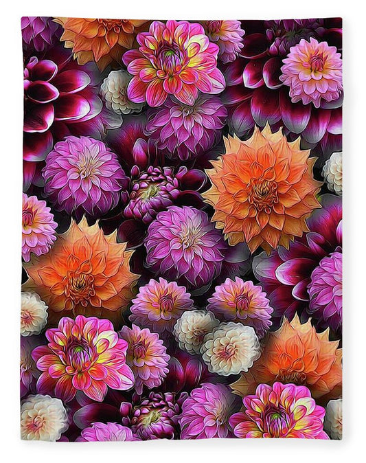 Pink and Orange Dahlias Collage - Blanket