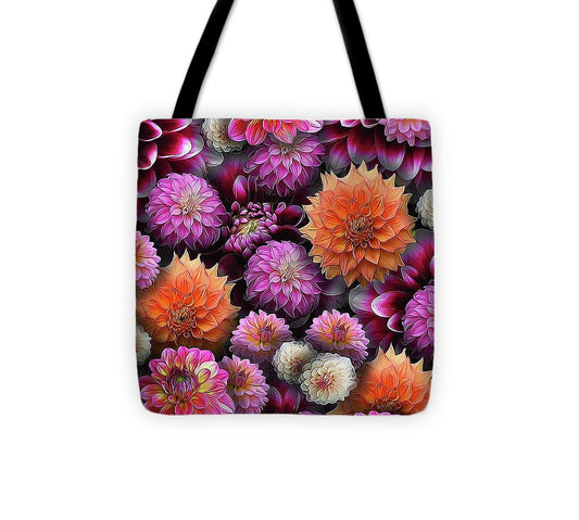 Pink and Orange Dahlias Collage - Tote Bag