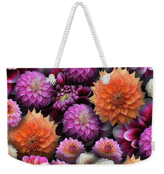 Pink and Orange Dahlias Collage - Weekender Tote Bag