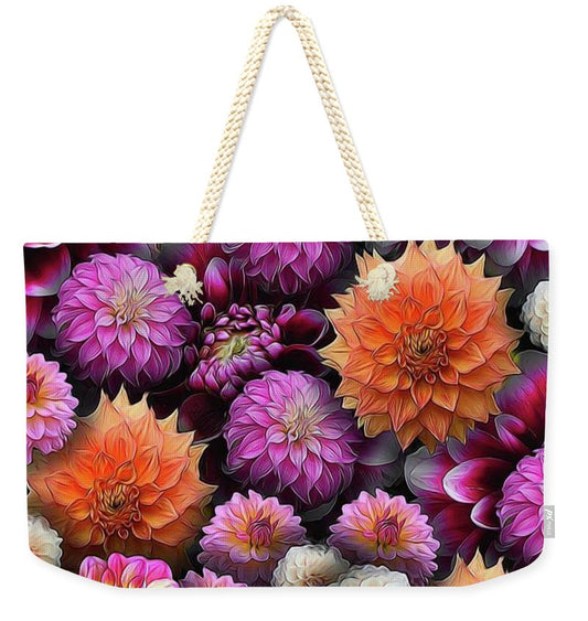 Pink and Orange Dahlias Collage - Weekender Tote Bag