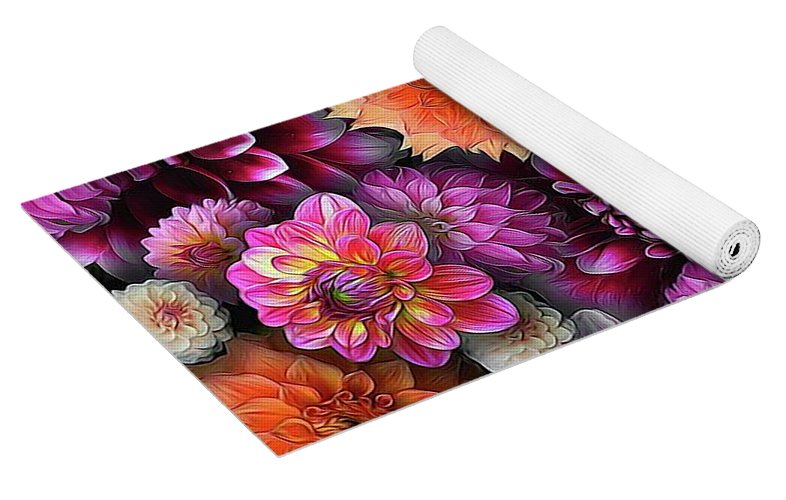 Pink and Orange Dahlias Collage - Yoga Mat