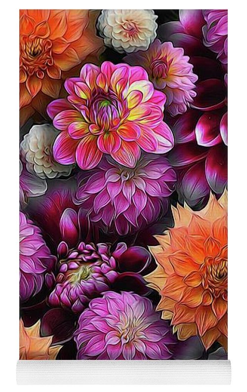 Pink and Orange Dahlias Collage - Yoga Mat