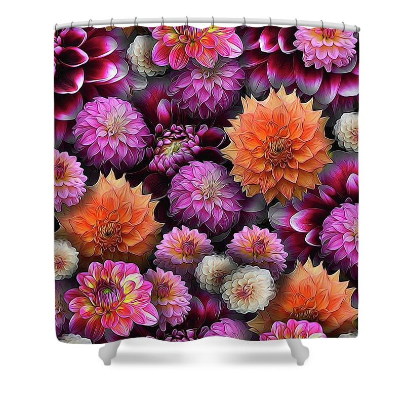 Pink and Orange Dahlias Collage - Shower Curtain
