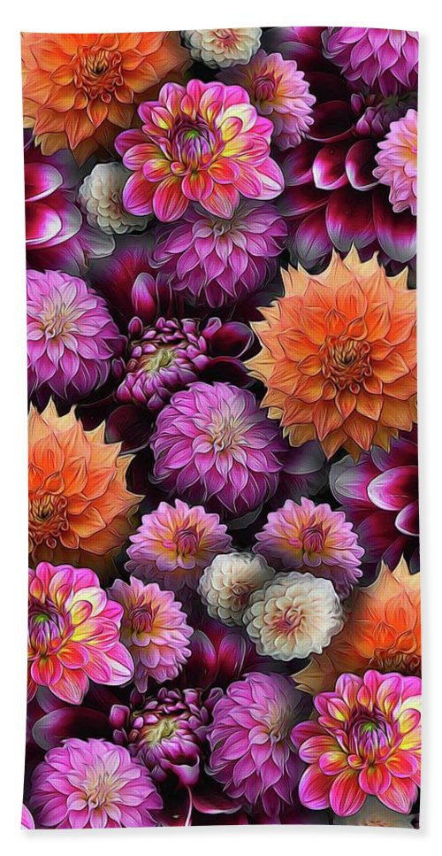 Pink and Orange Dahlias Collage - Beach Towel