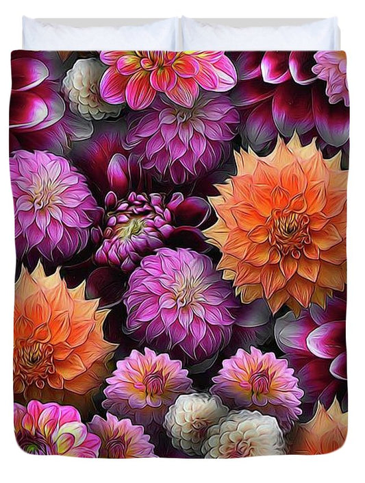 Pink and Orange Dahlias Collage - Duvet Cover