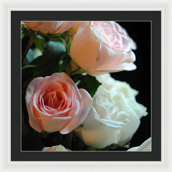 Pink and White Roses Bouquet - Framed Print
