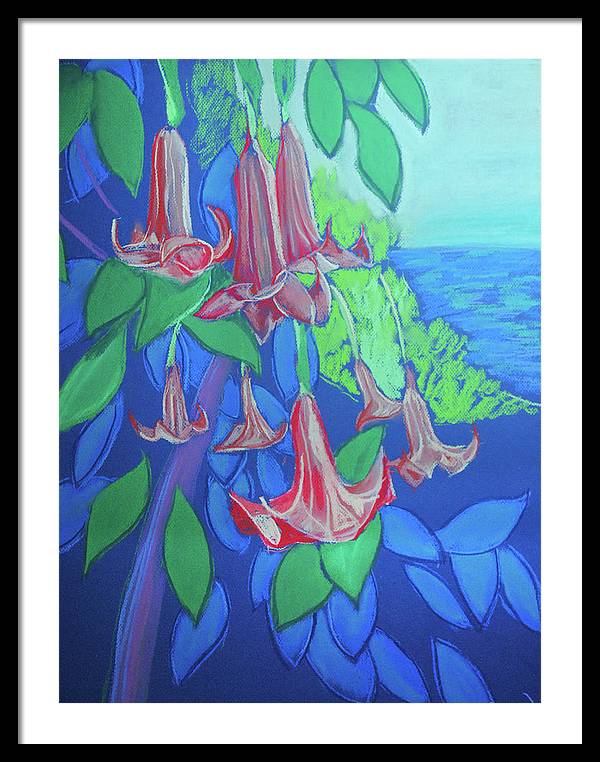 Pink Angels Trumpet Flowers Pastel - Framed Print