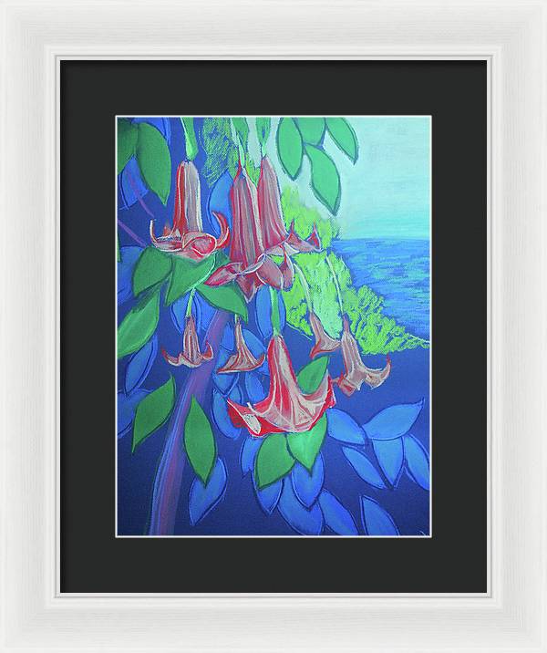 Pink Angels Trumpet Flowers Pastel - Framed Print