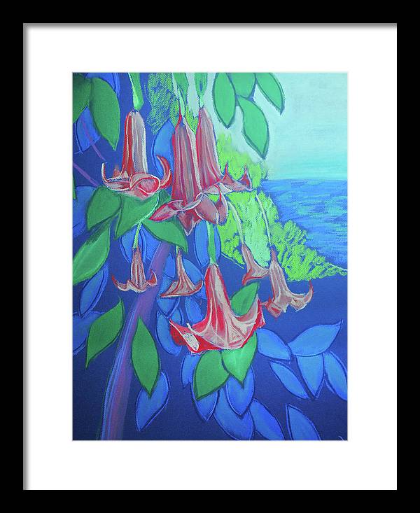 Pink Angels Trumpet Flowers Pastel - Framed Print