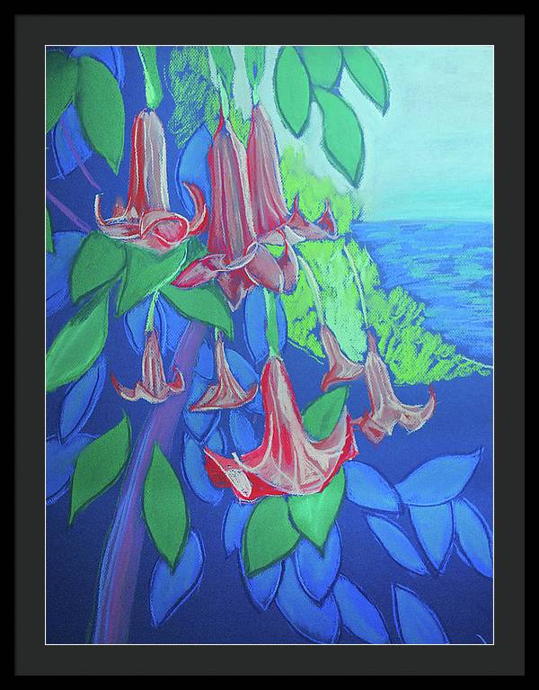 Pink Angels Trumpet Flowers Pastel - Framed Print