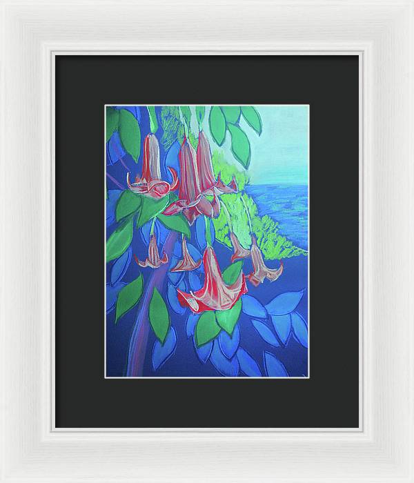 Pink Angels Trumpet Flowers Pastel - Framed Print