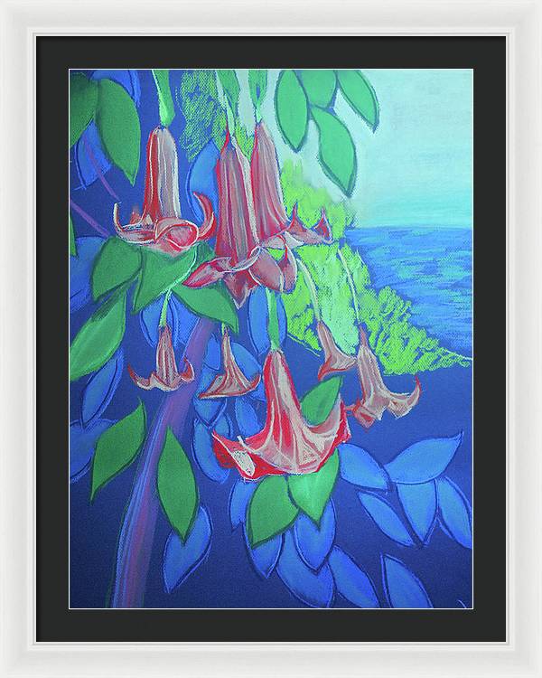 Pink Angels Trumpet Flowers Pastel - Framed Print