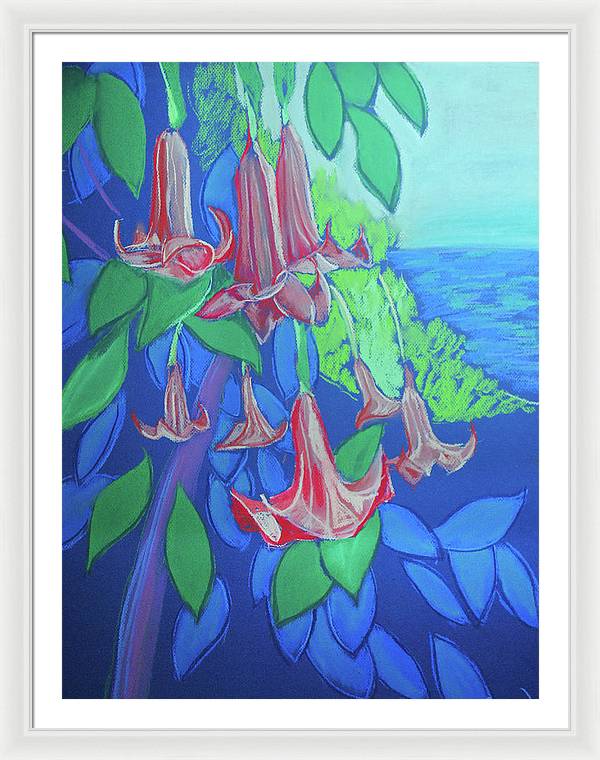 Pink Angels Trumpet Flowers Pastel - Framed Print