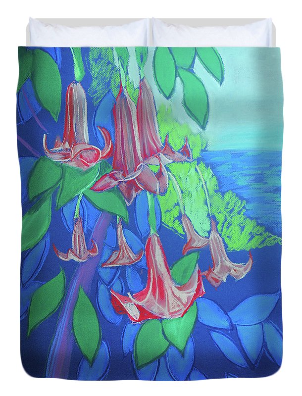 Pink Angels Trumpet Flowers Pastel - Duvet Cover