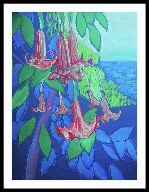 Pink Angels Trumpet Flowers Pastel - Framed Print