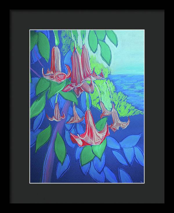 Pink Angels Trumpet Flowers Pastel - Framed Print