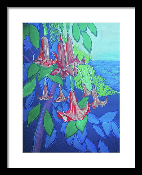 Pink Angels Trumpet Flowers Pastel - Framed Print