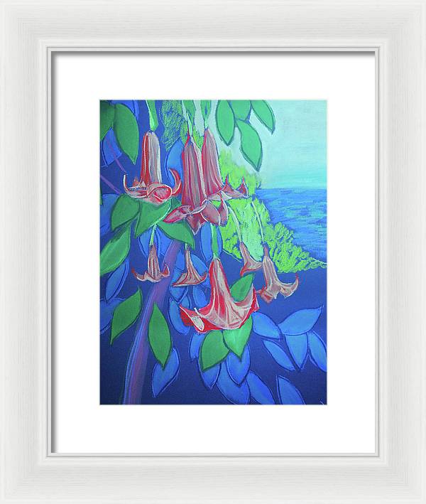 Pink Angels Trumpet Flowers Pastel - Framed Print