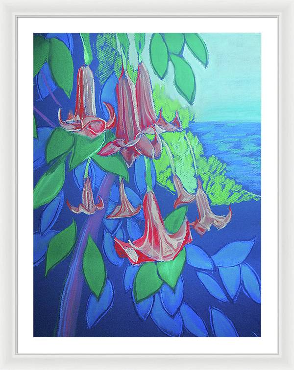 Pink Angels Trumpet Flowers Pastel - Framed Print