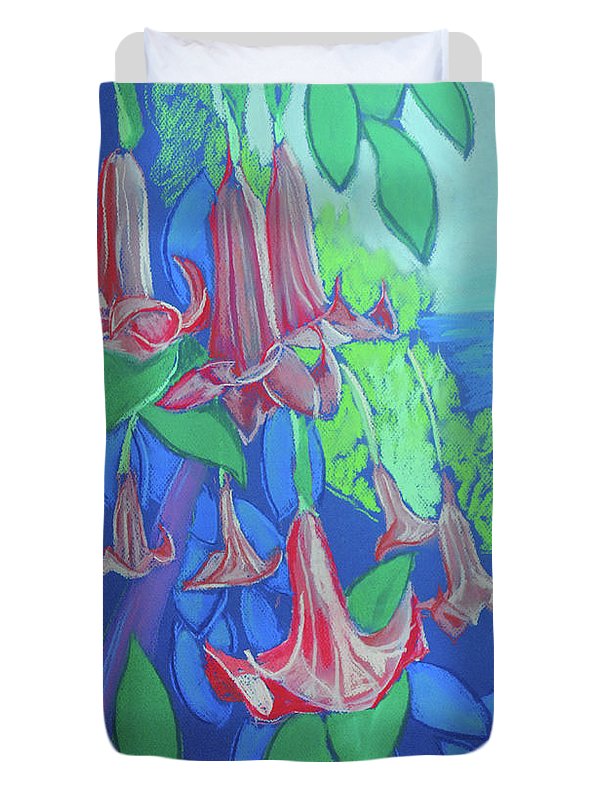 Pink Angels Trumpet Flowers Pastel - Duvet Cover