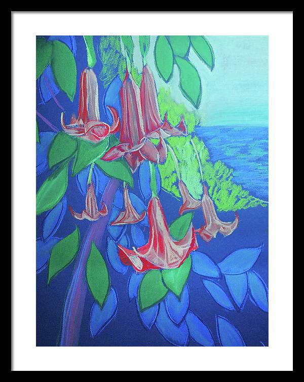 Pink Angels Trumpet Flowers Pastel - Framed Print