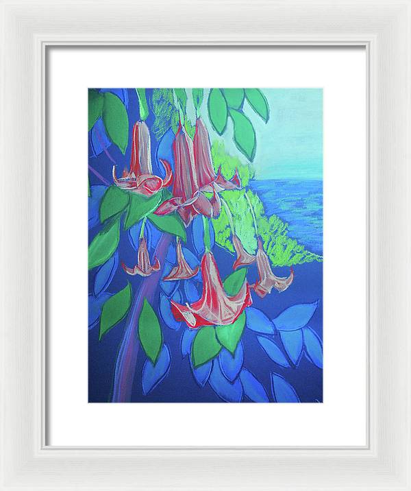 Pink Angels Trumpet Flowers Pastel - Framed Print