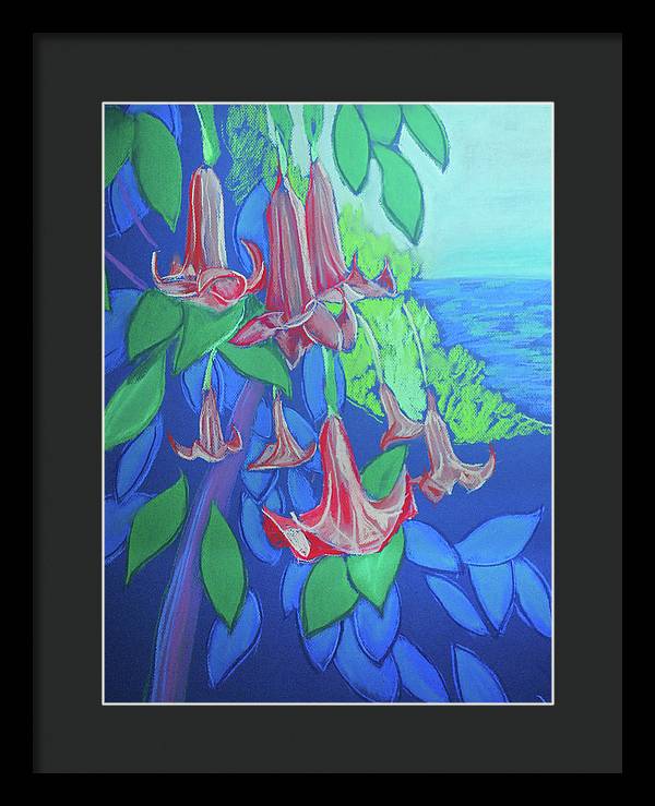 Pink Angels Trumpet Flowers Pastel - Framed Print