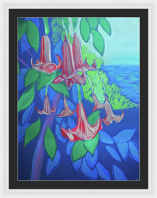 Pink Angels Trumpet Flowers Pastel - Framed Print