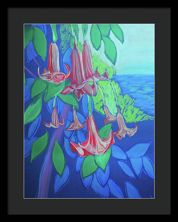 Pink Angels Trumpet Flowers Pastel - Framed Print