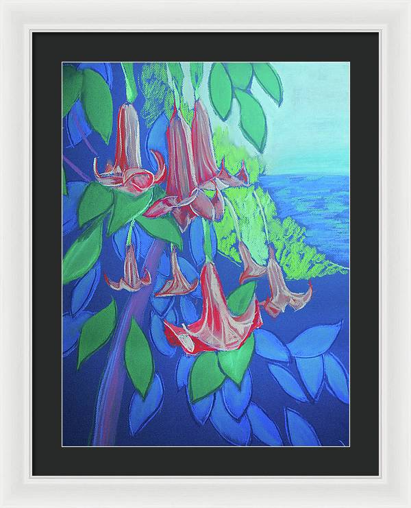 Pink Angels Trumpet Flowers Pastel - Framed Print