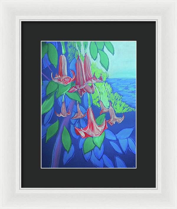 Pink Angels Trumpet Flowers Pastel - Framed Print