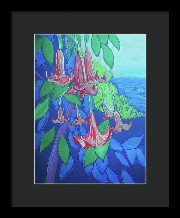 Pink Angels Trumpet Flowers Pastel - Framed Print
